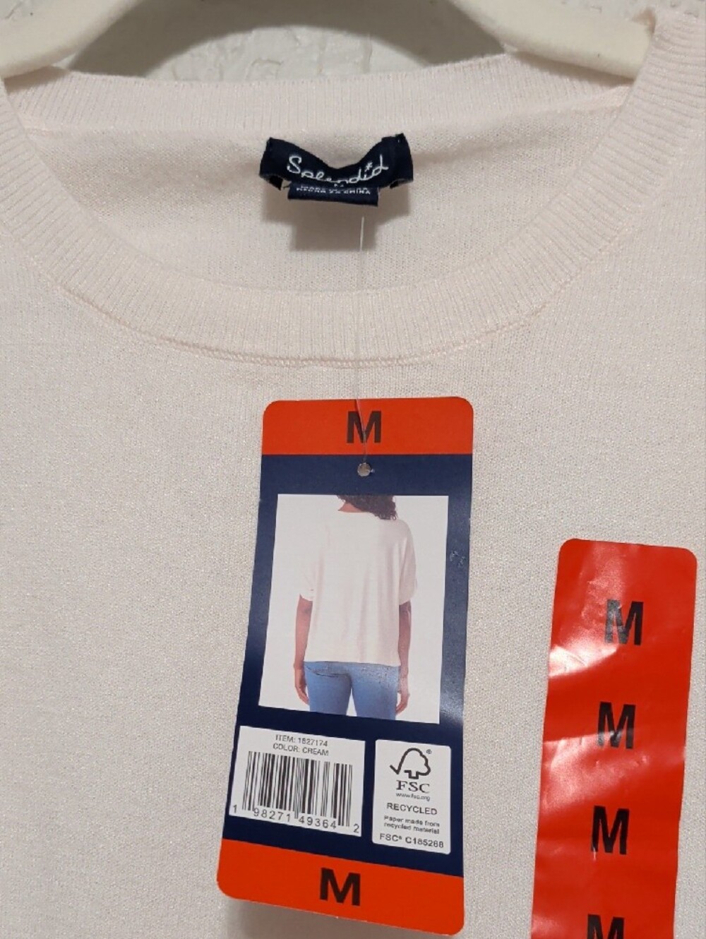 Splended cream short sleeve oversized knit crewneck sweater tee shirt - Picture 3 of 6